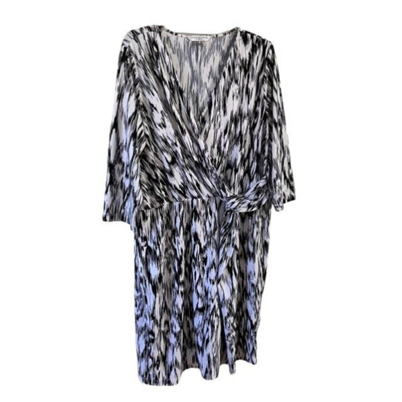 Peter Nygard Black and White Twist Front Faux Wrap Dress Size 1X 16-18 - Picture 2 of 7
